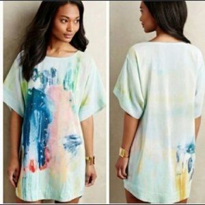 Anthropologie Maeve water color silk dress